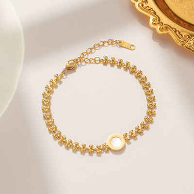 ENGELSINN Goldarmband feines Armband Armreif Armkette Kettenarmband Gold mit Kreis Perlmutt (1-tlg), inkl. Geschenkbox