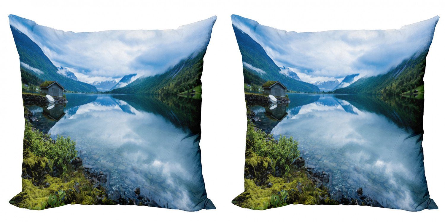 Kissenbezüge Modern Accent Doppelseitiger Digitaldruck, Abakuhaus (2 Stück), Natur Holzhütten Norwegen