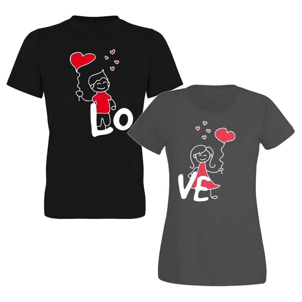 G-graphics T-Shirt LO – VE (Partner- / Paar-Set, Einzelteile zum selbst zusammenstellen) Aufdruck auf der Vorder- oder Rückseiteseite wählbar