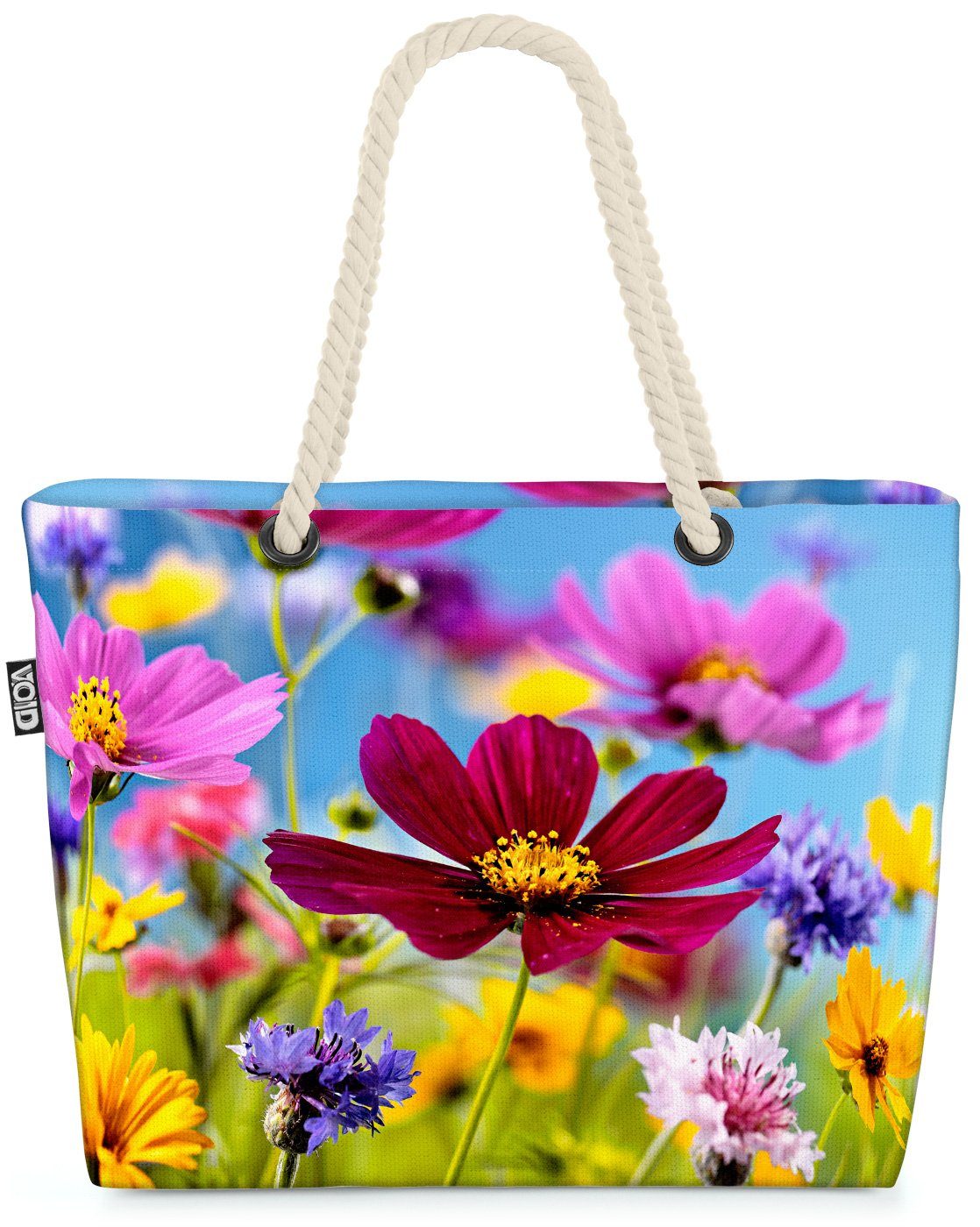 VOID Strandtasche (1-tlg), Sommerblumenfeld Beach Bag Blumen Sommer Wiese Garten Frühling Blumenstrauss