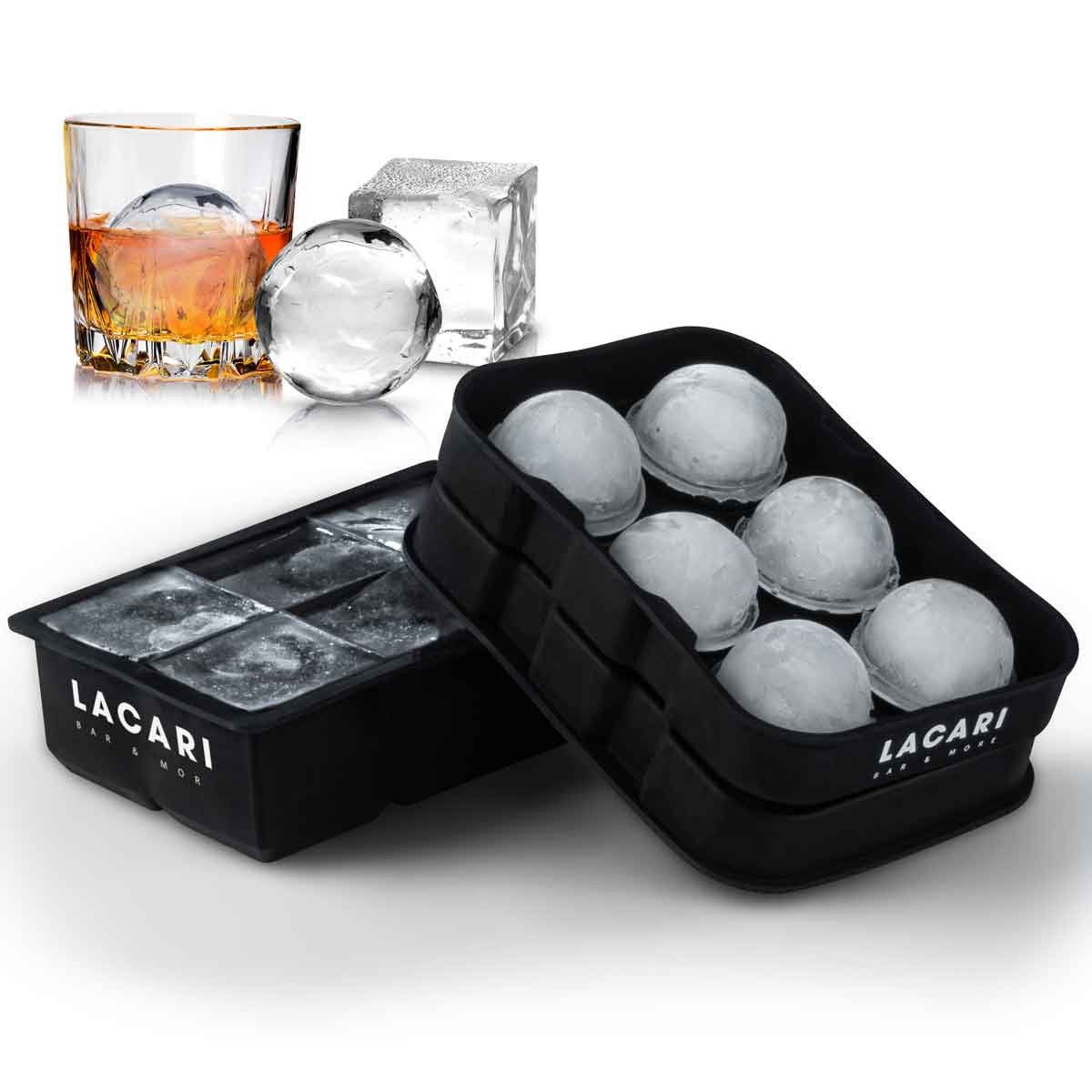 LACARI Eiswürfelform Silikon groß Ice Cube XXL 6 x Rund & 6 x Eckig, (2-tlg)