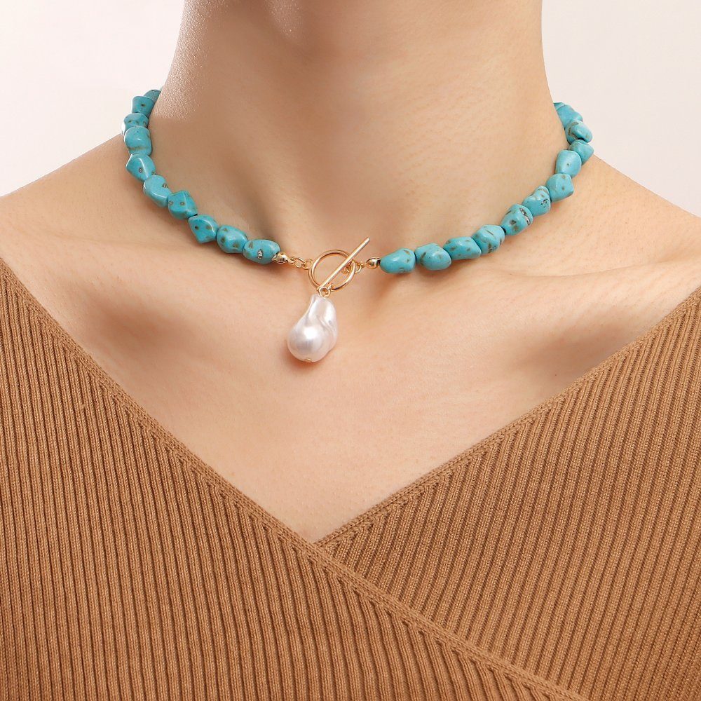 Kette Invanter Geburtstagsgeschenke für Anhänger Anhänger sie geformte türkis natürliche Unregelmäßige Perle Halskette, inkl.Geschenkbo,Valentinstagsgeschenke, mit