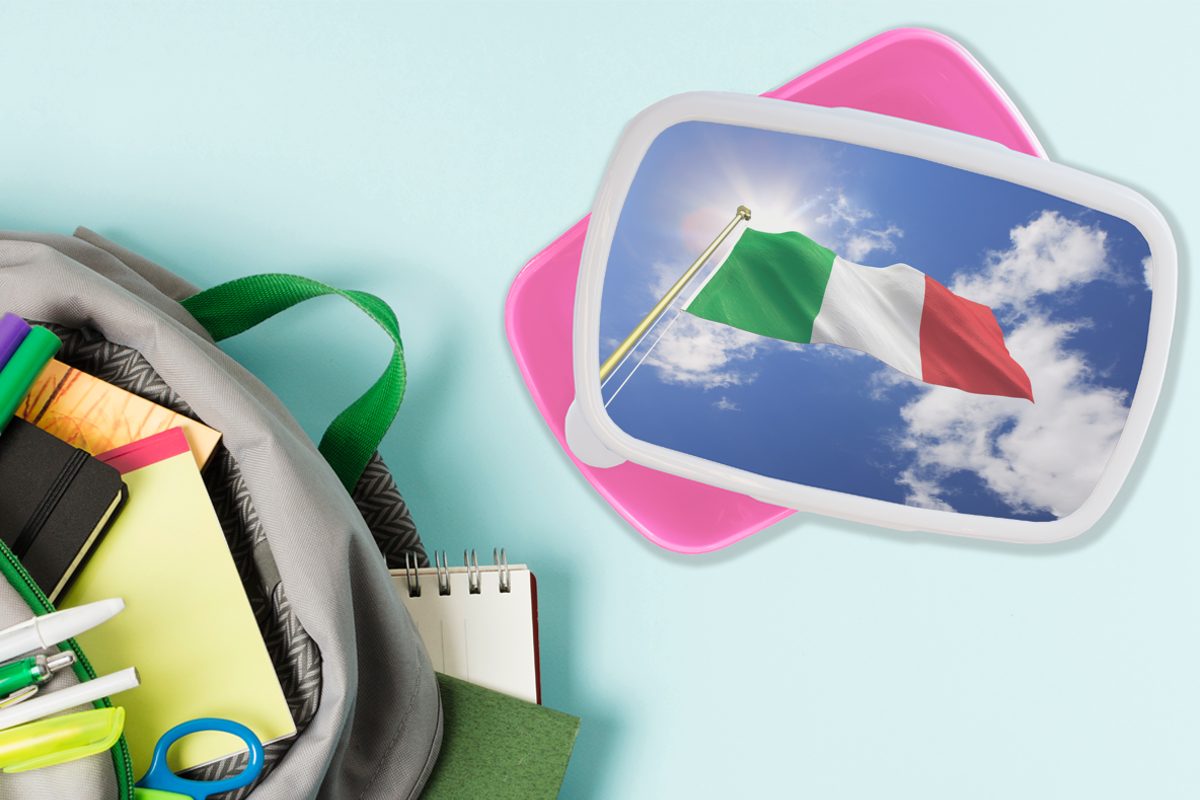 weht Kunststoff am Brotbox rosa Kunststoff, (2-tlg), Die Italiens Lunchbox Mädchen, Kinder, für Himmel, Erwachsene, Flagge Brotdose MuchoWow Snackbox,