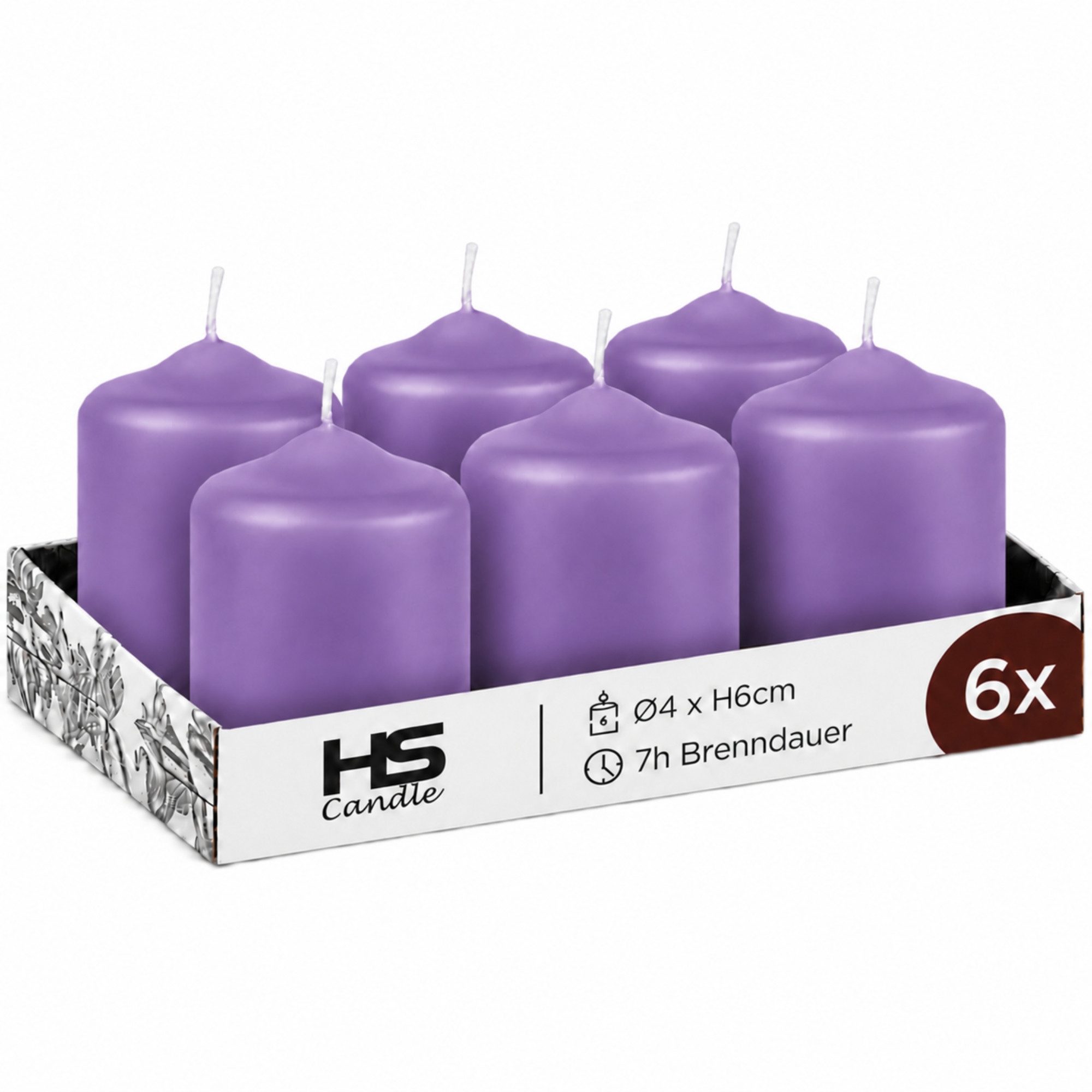 HS Candle Stumpenkerze Set kompakt und unparfümiert, Ø4cm x H6 cm (6-tlg., Dekolicht), bis zu 7h Brenndauer je Kerze, Wachsmischung, Made in EU