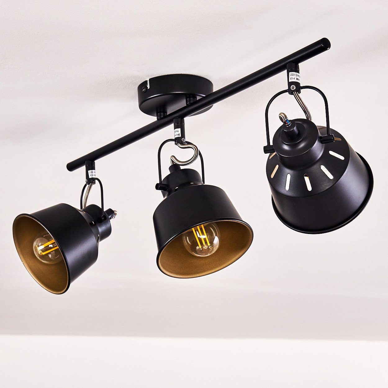 hofstein Deckenleuchte »Rimini« Deckenlampe aus Metall in Schwarz/Gold, ohne Leuchtmittel, mit verstellbaren Strahlern, 3xE14, Spot im Retro/Vintage Design