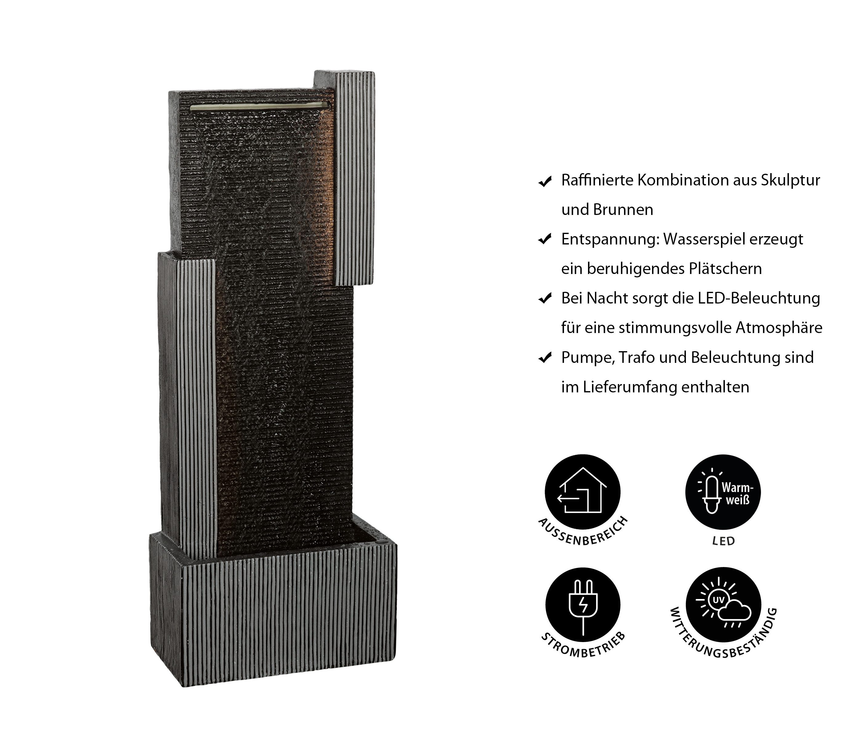 Dehner Gartenbrunnen Minerva mit LED Beleuchtung, solarfähig, 100 x 38 x 23 cm, wetterbeständiges Polyresin für den Außenbereich