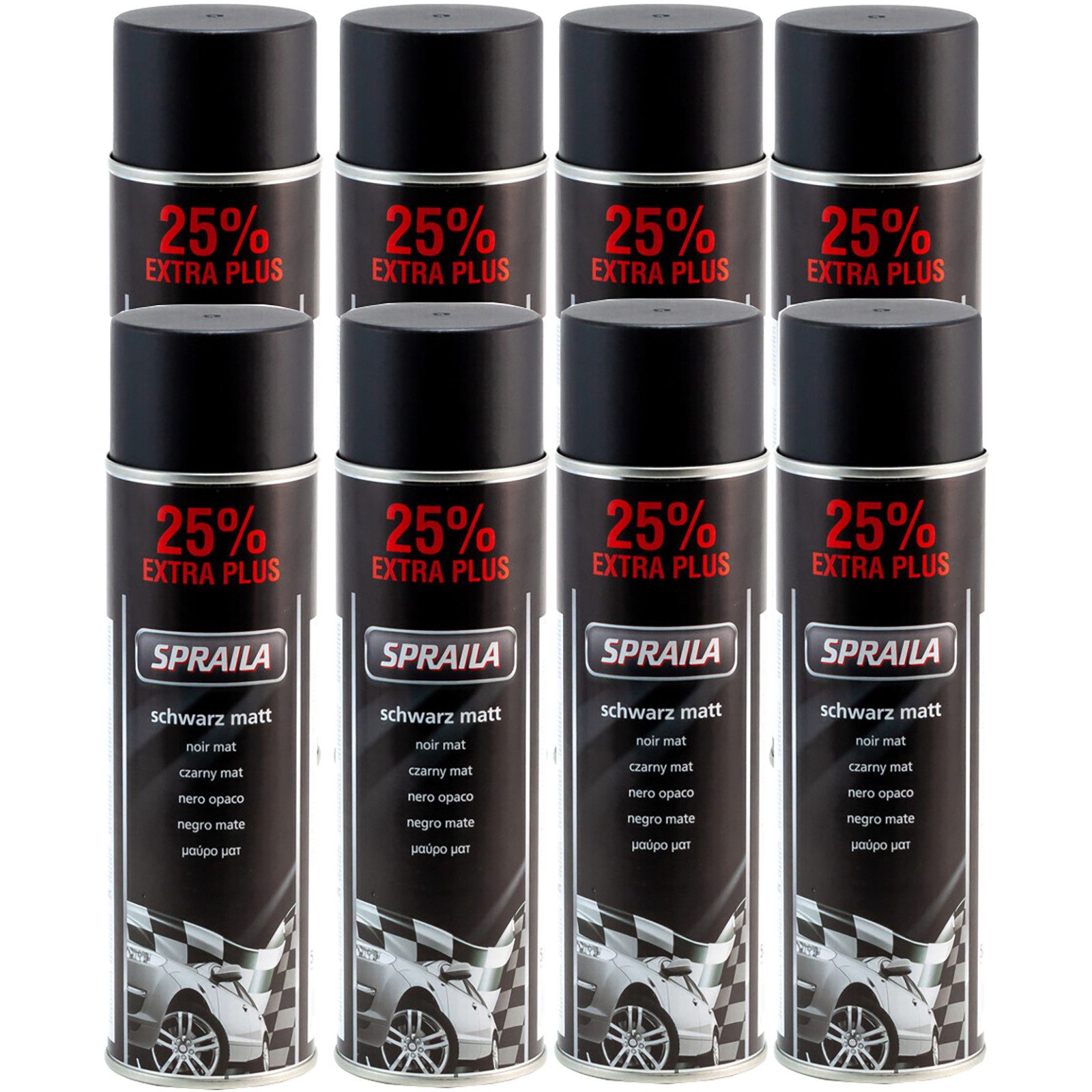 Sprühlack 8 x Auto Lackspray Dose Spraila Schwarz Matt 500ml