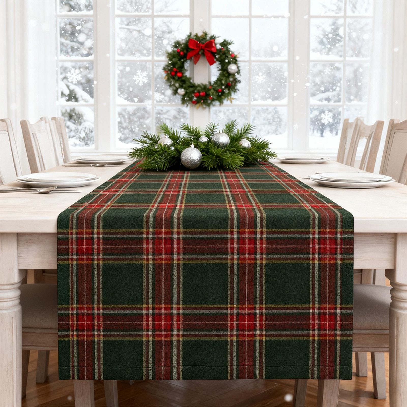 MODFU Tischläufer Weihnachtlicher Tischläufer Karierter Deko-Läufer Weihnachtsdekoration (Klassisches Karomuster Maschinenwaschbar für Esstisch Anrichte Kamin 1-tlg, Esstischläufer Weihnachtsdekoration Esstisch Dekoration), Размер 40 × 180 cm für vielseitige Tischformen geeignet