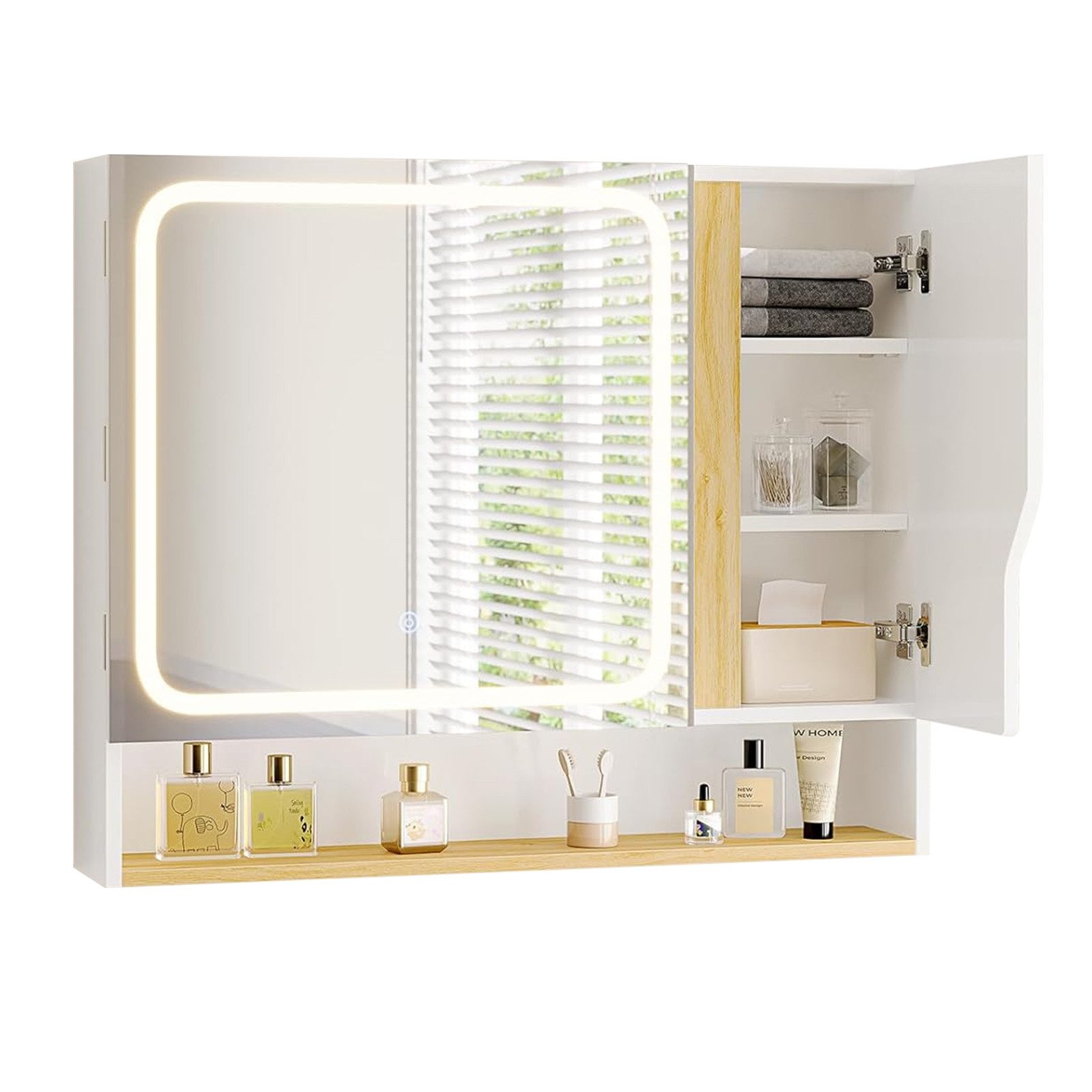 MSMASK Spiegelschrank Badezimmerspiegelschrank mit LED Beleuchtung, 80x16x65 cm (1-St) Badezimmer Spiegelschrank mit HD Spiegel und Verstellbarem Regal