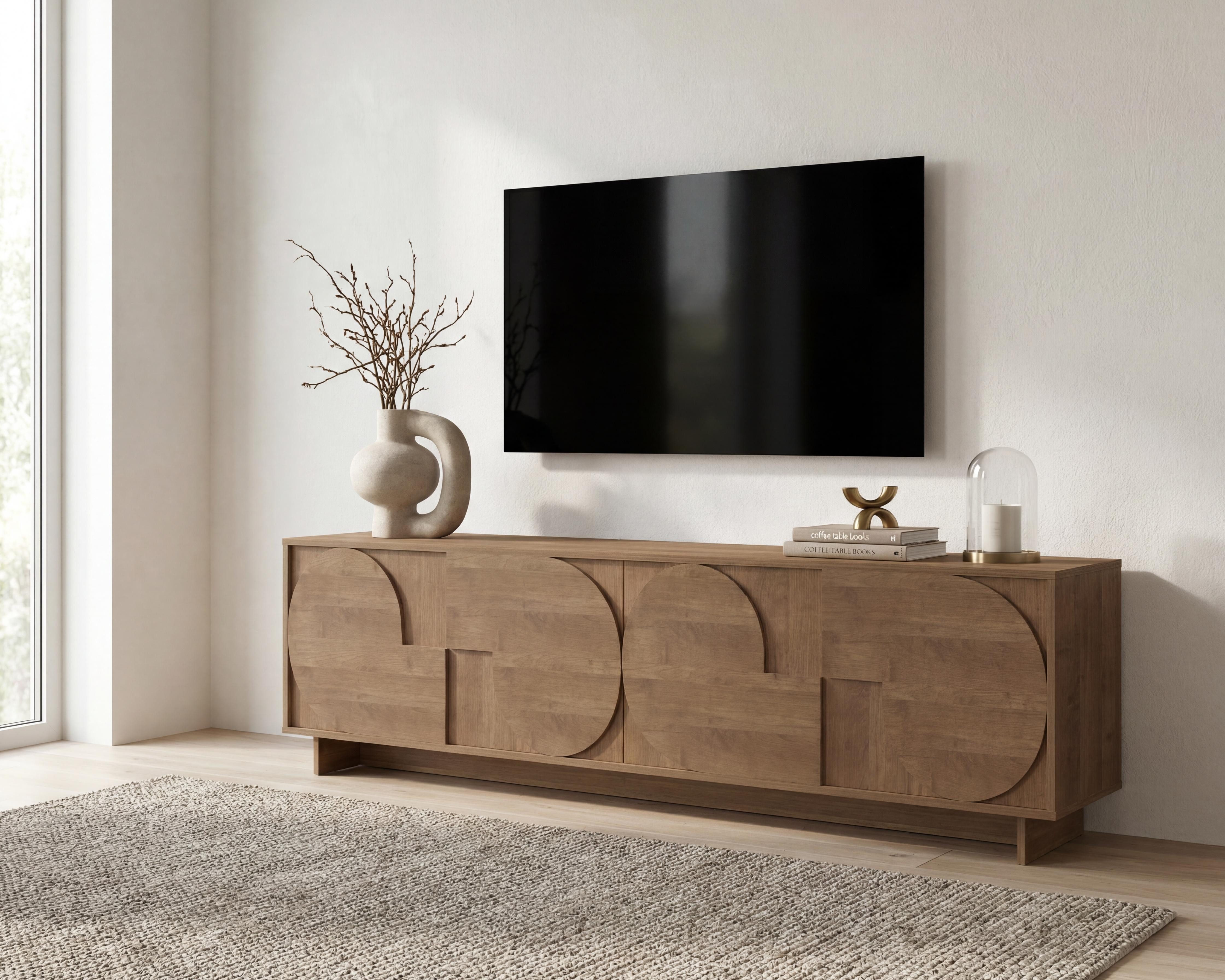 Home affaire Lowboard Zen, 205 cm breit, 4 Türen, Mediaboard, TV-Schrank, TV-Board, Push-to-open, 3D-Fronten, Mercure-Holzstruktur, viel Stauraum