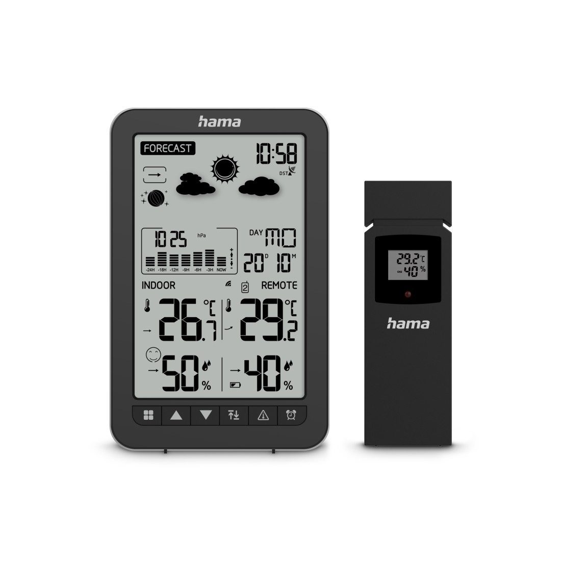 Hama Wetterstation "Ko Samui" mit Außensensor, Funk Wetterstation (Wecker, Innen-/Außentemperatur, Thermo-/Hygro-/ Barometer)