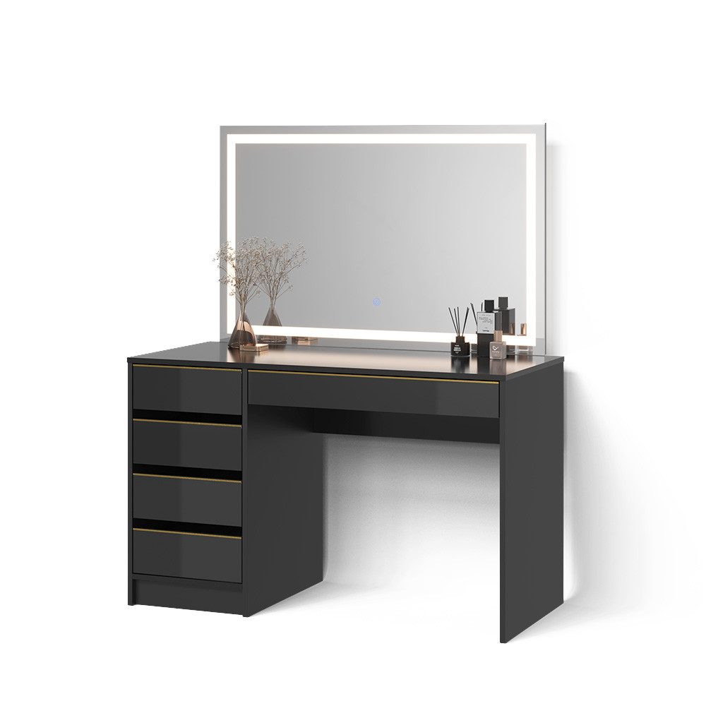 Livinity® Schminktisch Imola, Schwarz/Gold/Gold, 120 cm mit LED-Spiegel günstig online kaufen