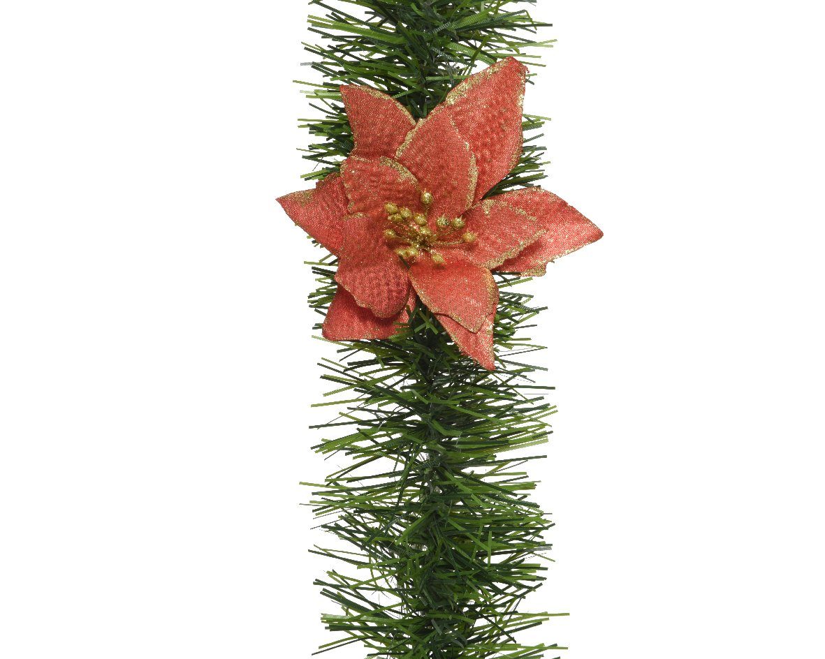 Kaemingk Girlanden, Weihnachtsgirlande 10cm mit Weihnachtsstern Blumen 2,7 Meter grün