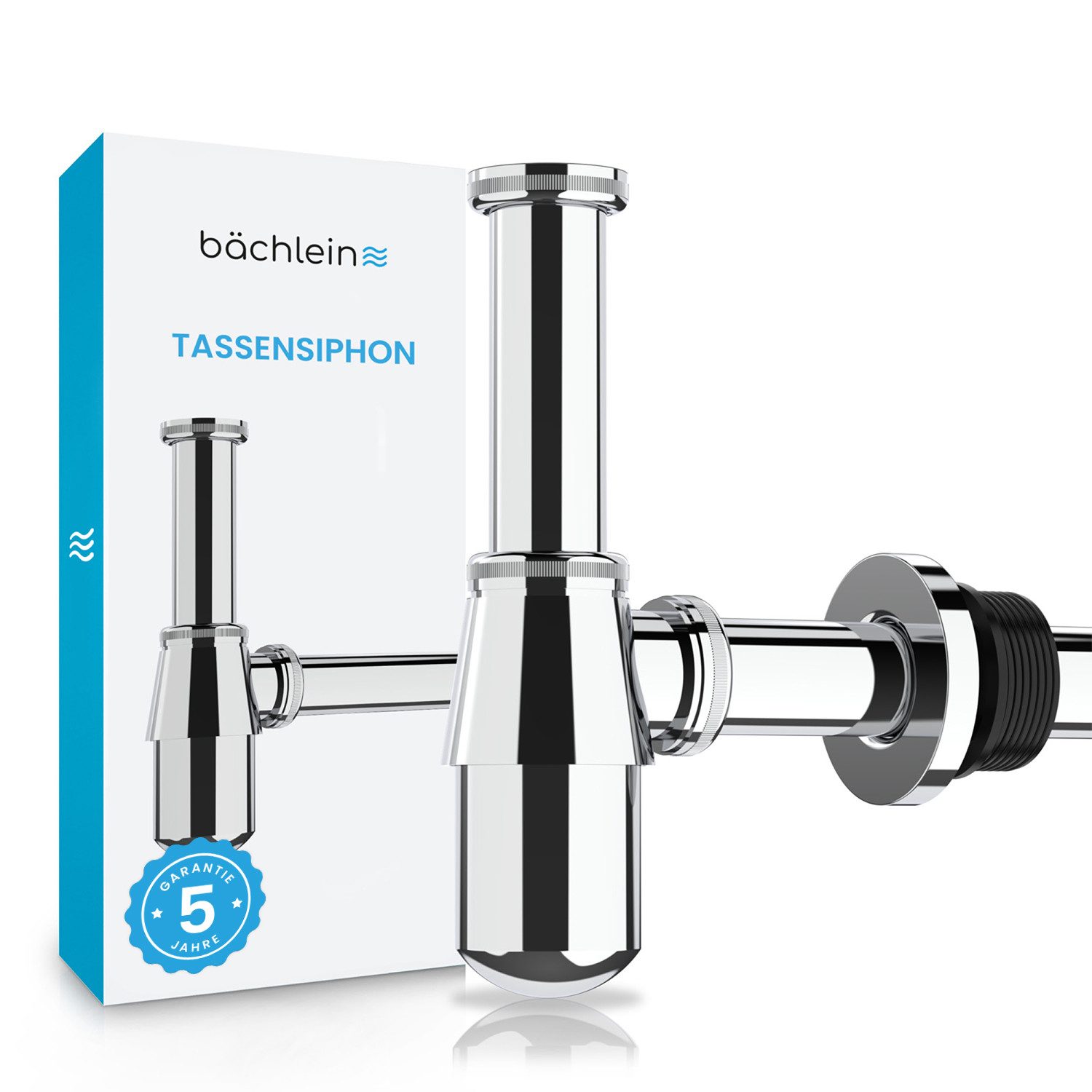 Bächlein Siphon Tassensiphon mit abnehmbarer Reinigungskappe, massives, verchromtes Messing