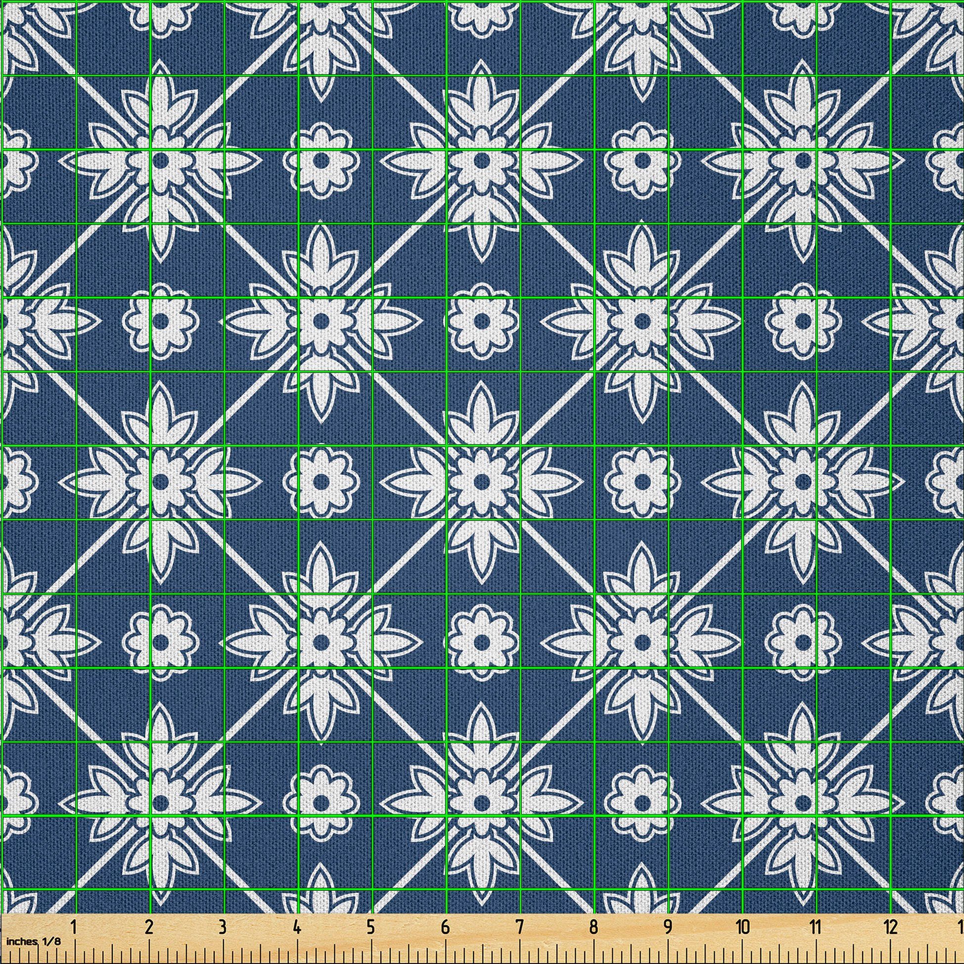 Thumbnail - Abakuhaus Stoff DIY Bastler Stoff für Dekorationszwecke, Blau Checkered Folkloric Floral