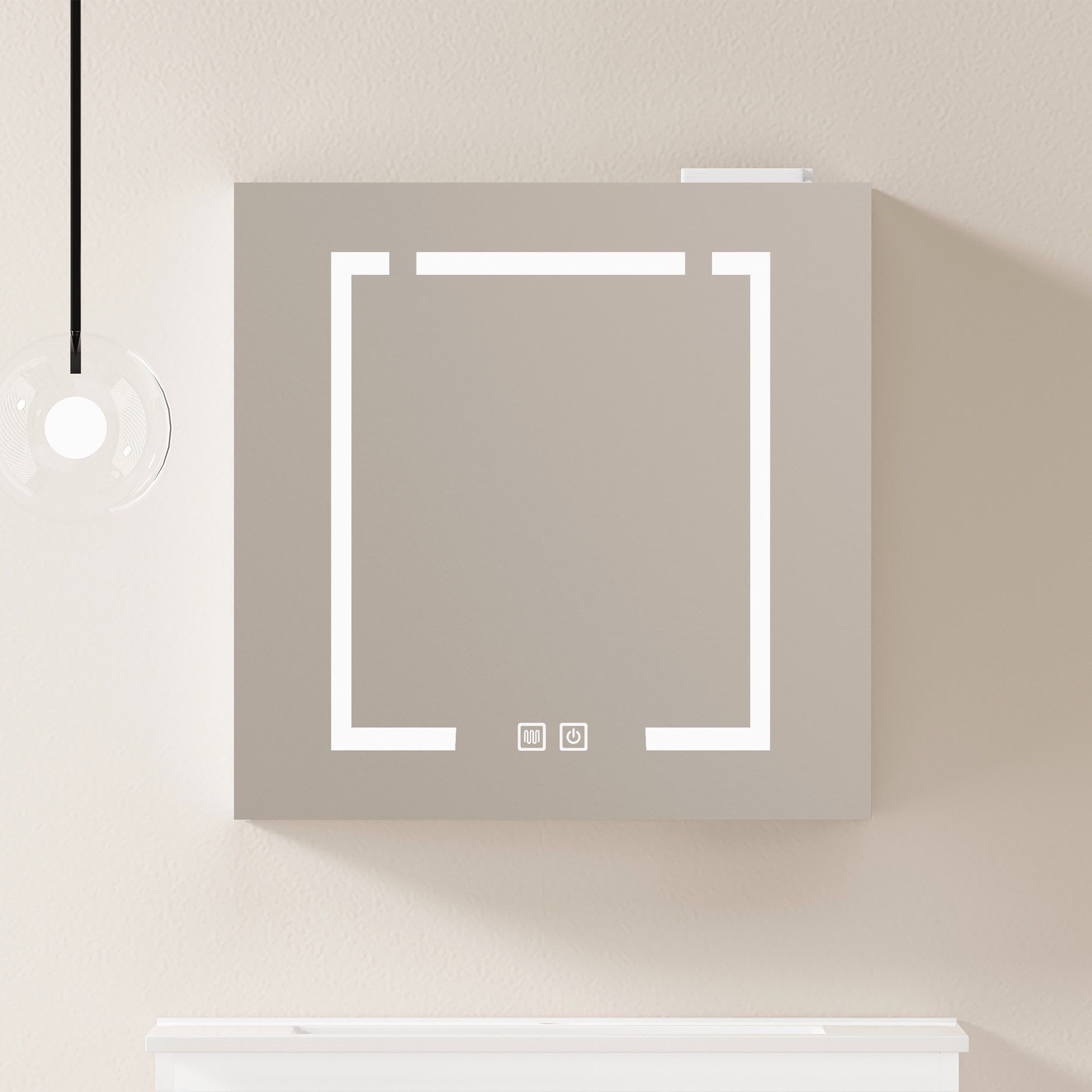 KLAM HOME Spiegelschrank LED Spiegelschrank praktischer Stauraum Wandmontage drei Größen (Moderner Badspiegelschrank klarer Spiegel für diverse Wohnräume) Stilvoller Wandschrank energiesparend platzsparend 60 80 90cm