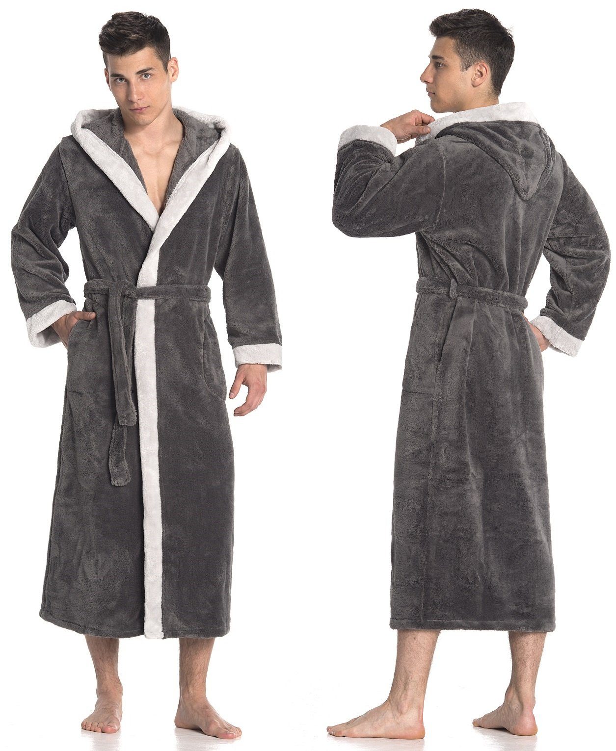 Di Vadini Bademantel Di Vadini UNISEX Herren Damen Bademantel PRATO mit Kapuze, wadenlang, Polyester, Weitenverstellung