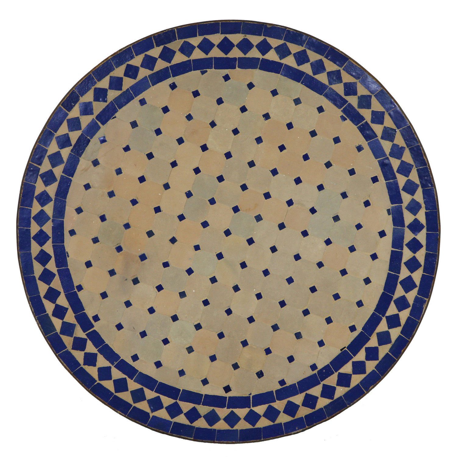 Casa Moro Gartentisch Mediterraner Mosaiktisch Ø 70 cm rund blau Terrakotta mit Gestell H 73 cm, Kunsthandwerk aus Marokko, Dekorativer Tisch Balkontisch Beistelltisch, MT2084, Handmade