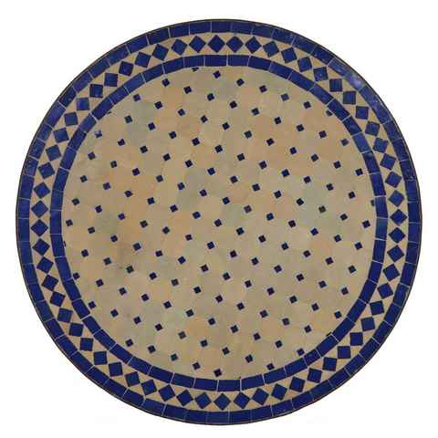 Casa Moro Gartentisch Mediterraner Mosaiktisch Ø 70 cm rund blau Terrakotta mit Gestell H 73 cm, Kunsthandwerk aus Marokko, Dekorativer Tisch Balkontisch Beistelltisch, MT2084, Handmade