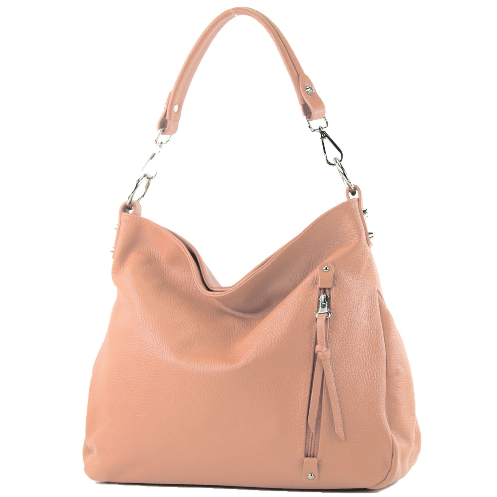 modamoda de Schultertasche T183v3, Echtleder Handmade in Italy Rosabeige