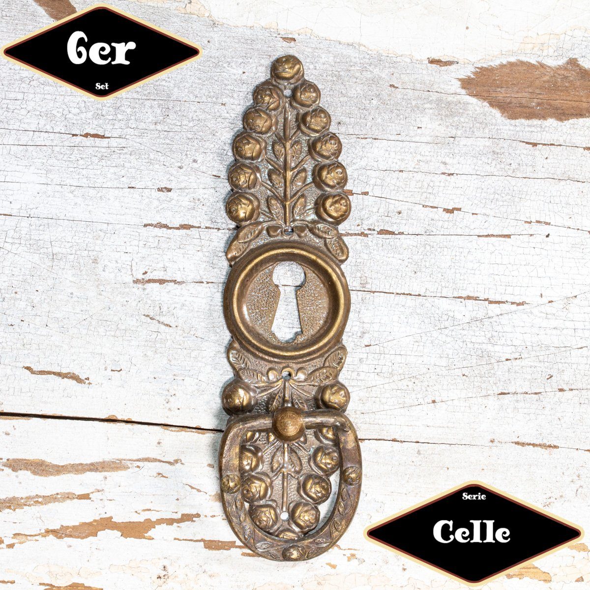Möbelbeschlag Schubladengriff,Serie"Celle",6er Pack, Eisen in Messing