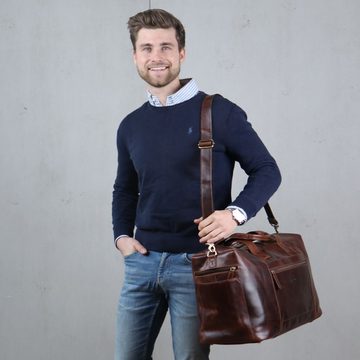 SID & VAIN Reisetasche Leder Weekender Unisex BRISTOLSIDE, Echtleder Reisegepäck für Damen & Herren, Sporttasche XL braun