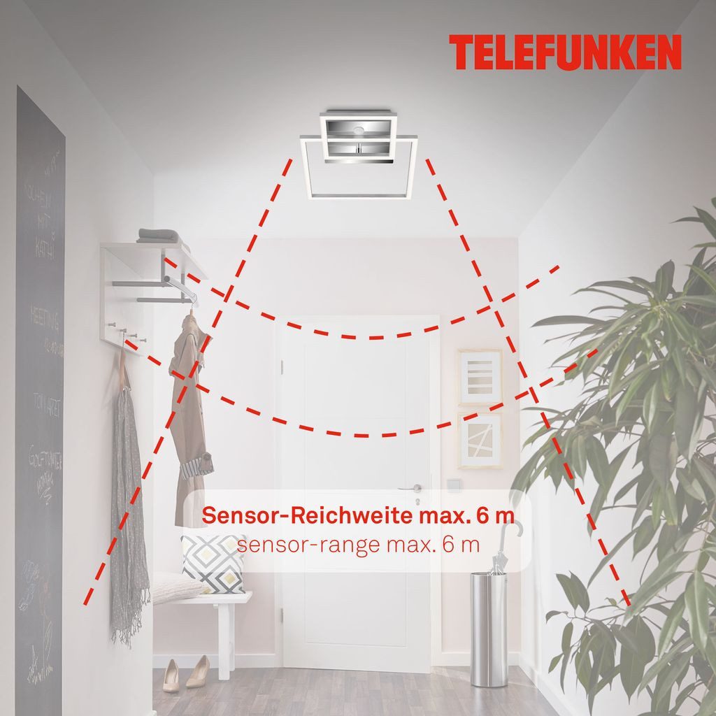 Telefunken LED Deckenleuchte 318608TF, Leuchtdauer einstellbar, LED fest integriert, 2700K - Extra-Warmweiß, Deckenleuchte Sensor drehbar 20W 1500lm 3000K 35,8x26x7,6cm