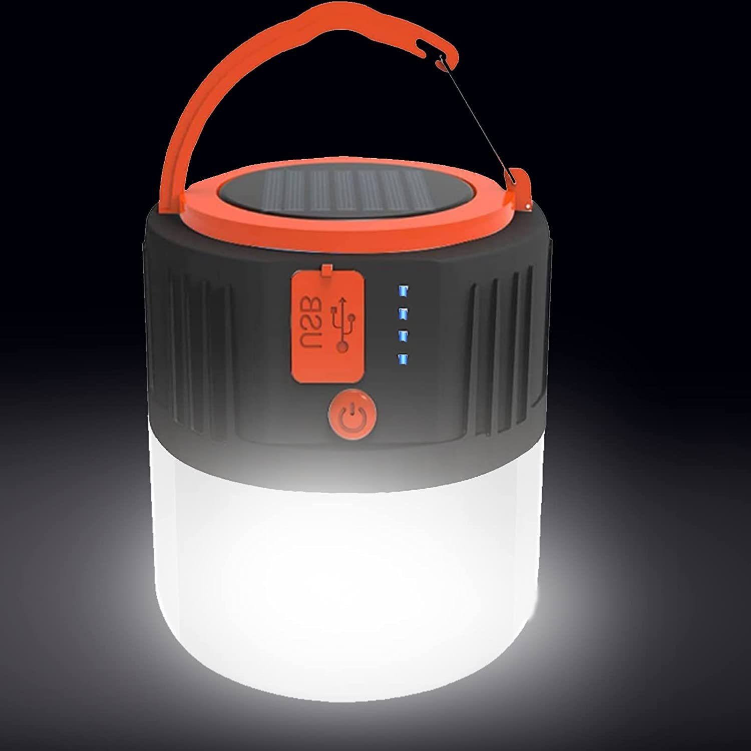 AKKEE LED Solarleuchte LED Solar Campinglampe USB Wiederaufladbare Camping Laterne, Dimmbar, LED fest integriert, Warmweiß, Gartenlaterne Sicherheit Notlicht 5Modi Wasserdichter Suchscheinwerfer | Solarleuchten