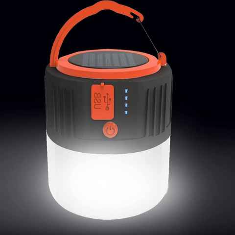 AKKEE LED Solarleuchte LED Solar Campinglampe USB Wiederaufladbare Camping Laterne, Dimmbar, LED fest integriert, Warmweiß, Gartenlaterne Sicherheit Notlicht 5Modi Wasserdichter Suchscheinwerfer