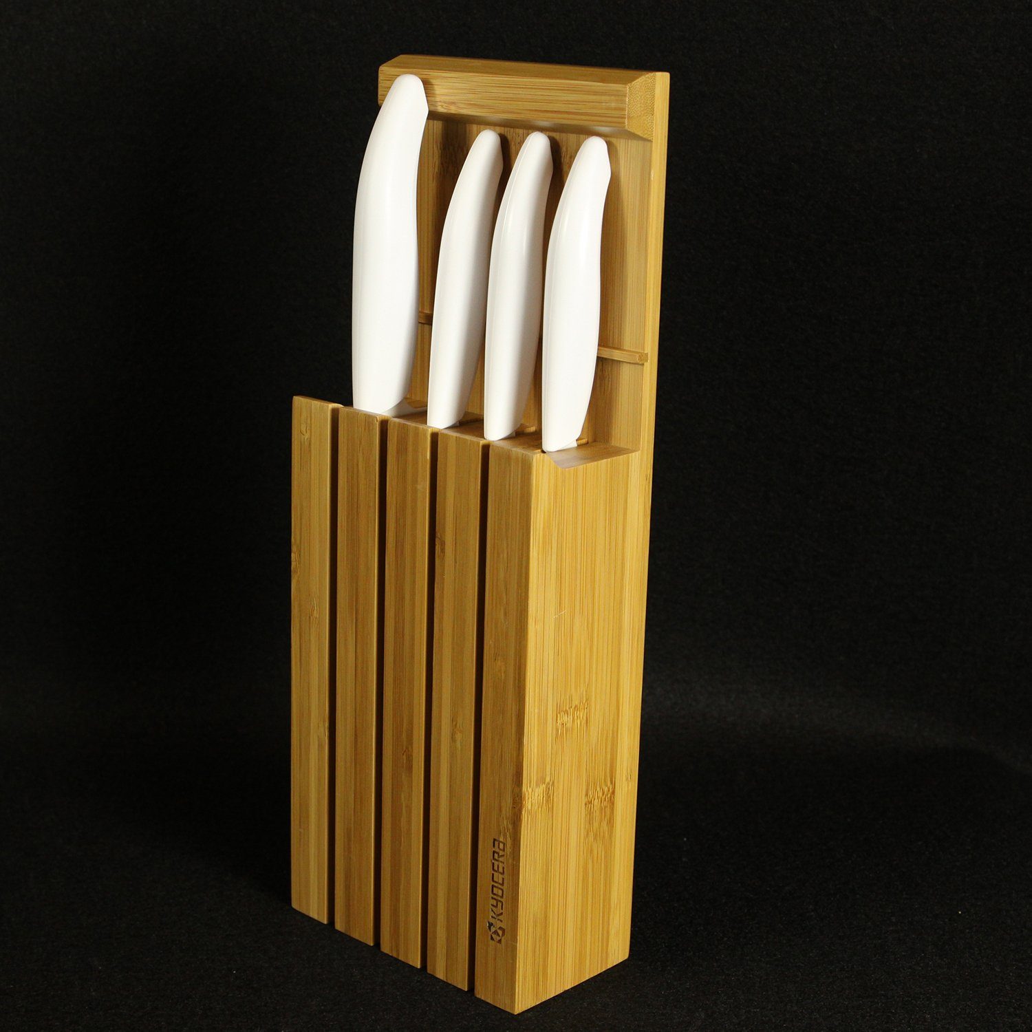 4 Bambus-Messerblock 3in1 inklusive GEN white (5tlg), Aufstellen Aufhängen zum und - Messer, Schublade, geegnet KYOCERA Messerblock für
