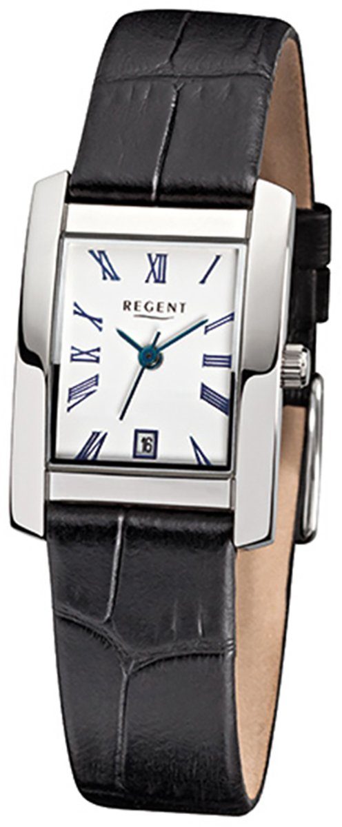 Regent Quarzuhr Regent Damen-Armbanduhr schwarz Armbanduhr klein 22mm), Lederarmband (ca. eckig, Analog, Damen