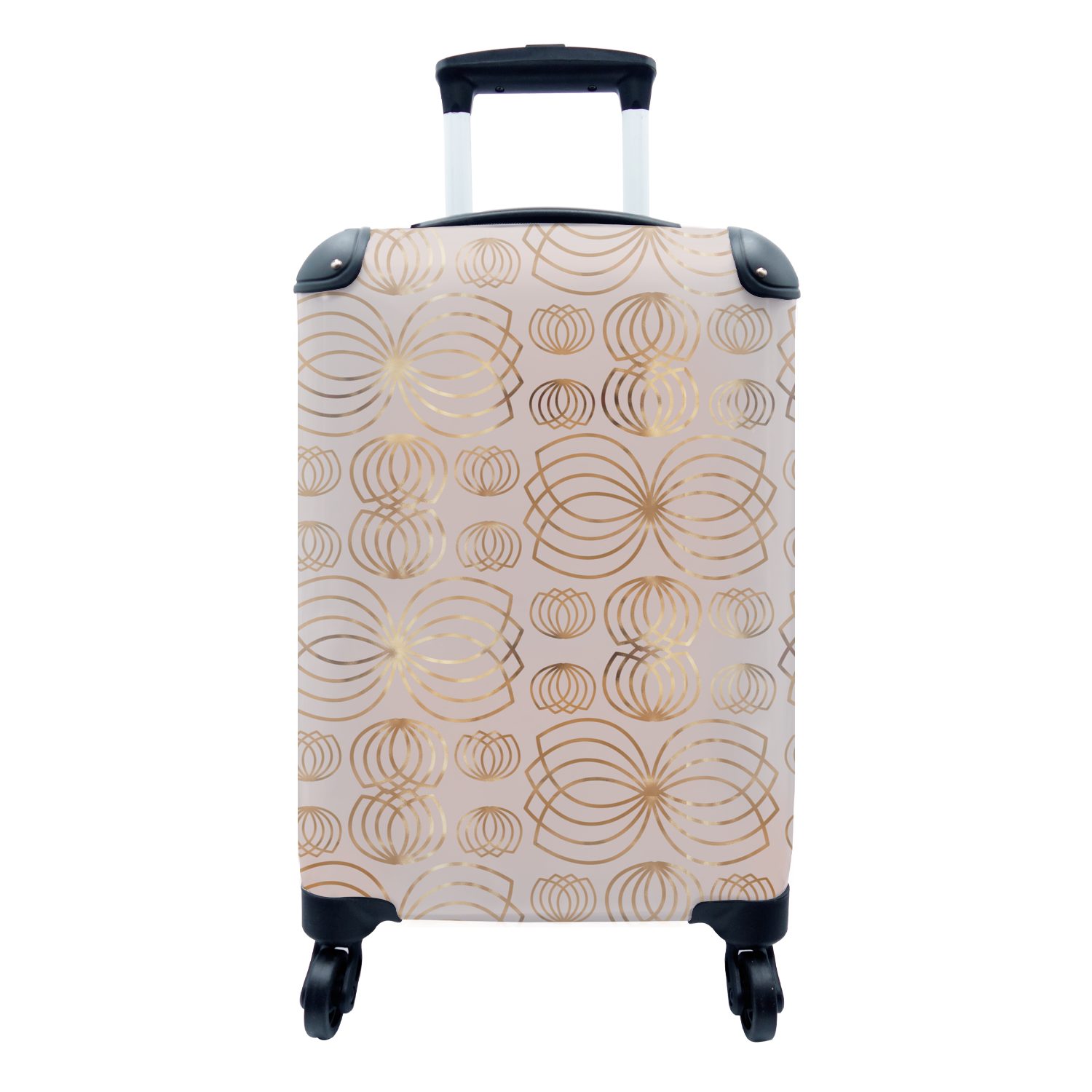 MuchoWow Handgepäckkoffer Muster - Blumen - Gold, 4 Rollen, Reisetasche mit rollen, Handgepäck für Ferien, Trolley, Reisekoffer