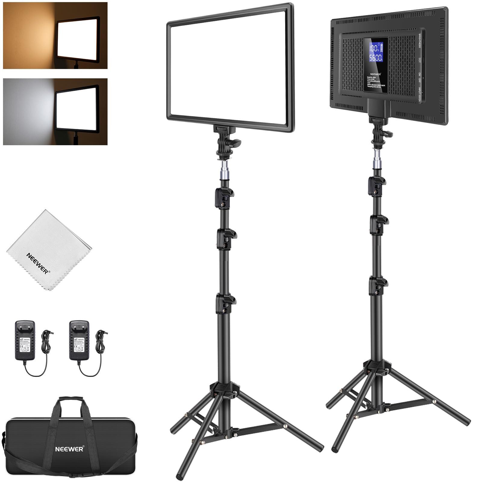 Neewer Videoleuchte NL-192AI 2x 13" LED Panel Videolicht, Bi Farbe Dimmbare, mit Stativ Stand, 3200K-5600K, 8000mAh, für Live Streaming Aufnahme