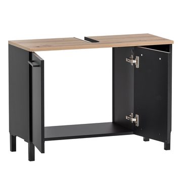 Lomadox Waschbeckenunterschrank MASON-80 schwarz matt Eiche Badezimmer Unterschrank stehend 79,8x58,3x32 cm