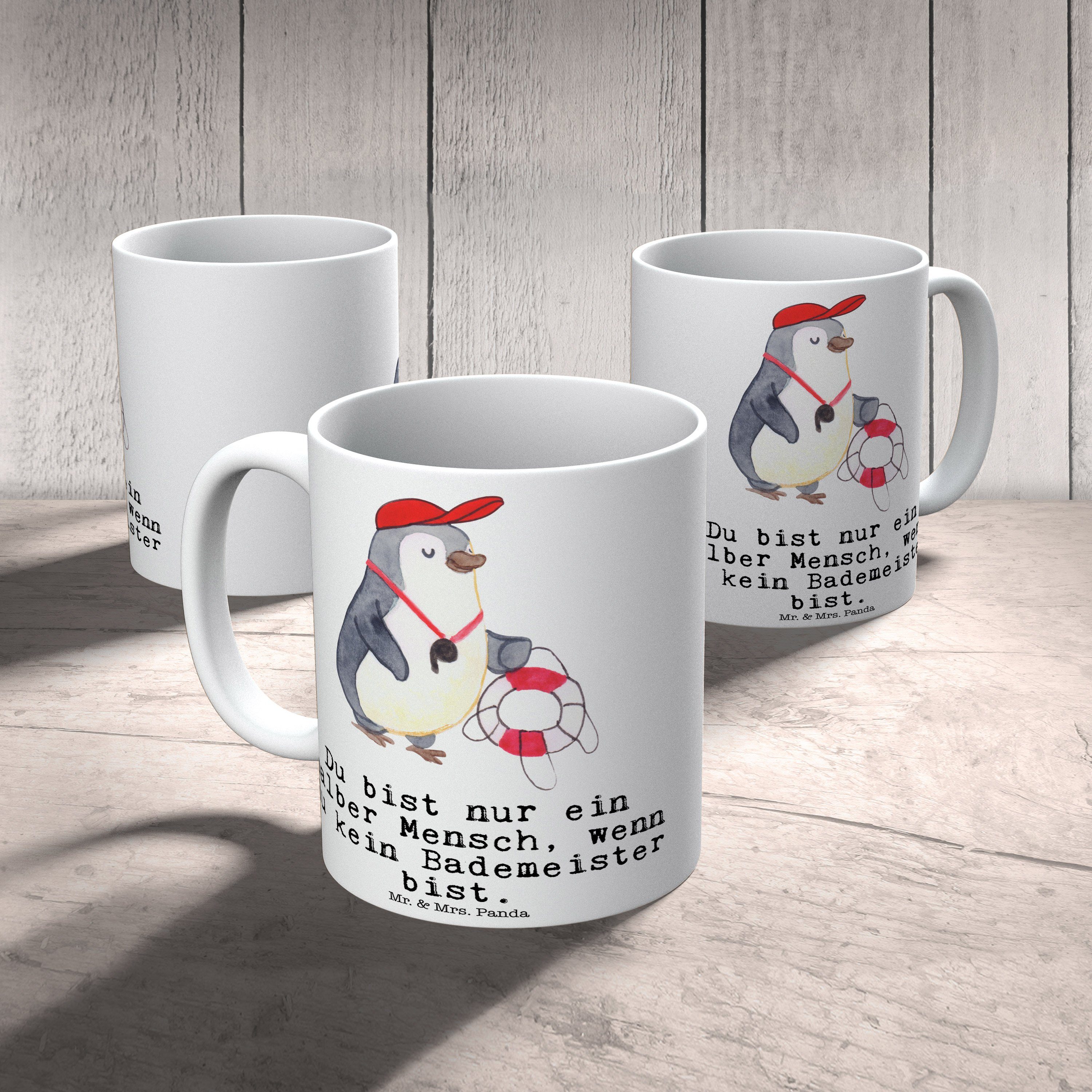 Mr. & Mrs. Panda Tasse Firma, Bademeister Becher, Weiß Schwimmmeister, Geschenk, - mit Herz Keramik 