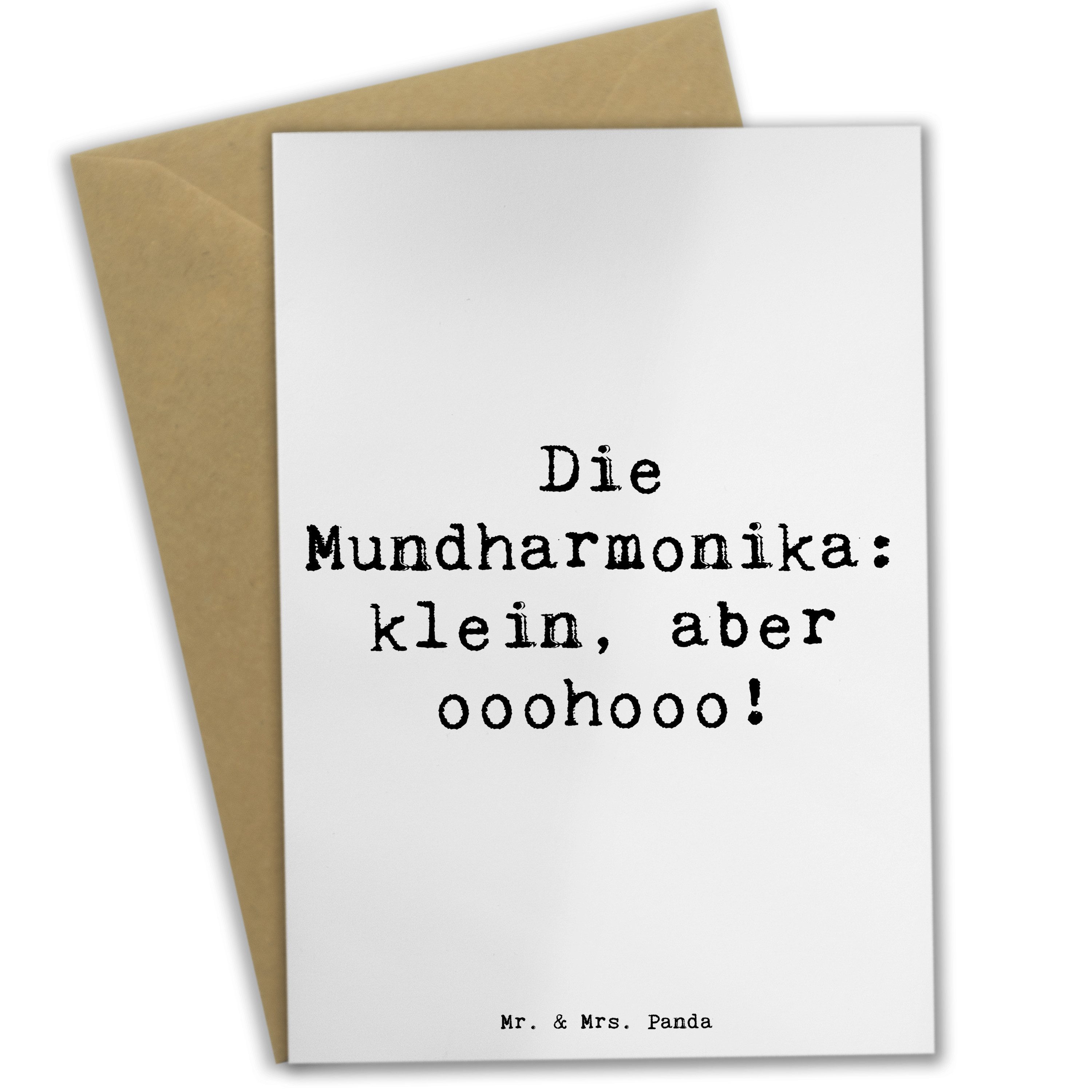 Mr. & Mrs. Panda Grußkarte Die Mundharmonika – Klein, aber mit großem Klang - Weiß - Geschenk, M, Matte Innenseite