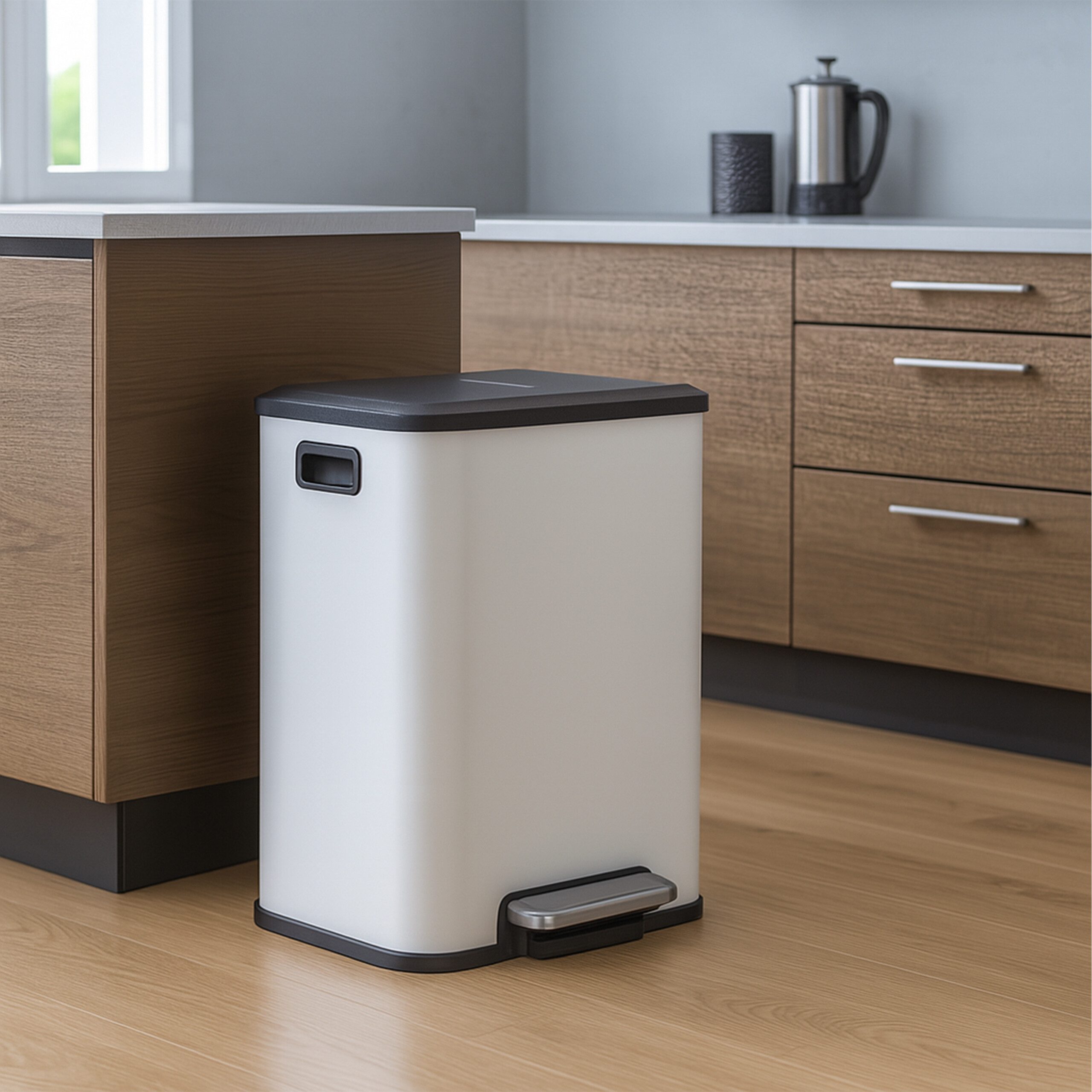 relaxdays Mülltrennsystem Mülleimer mit 2 Fächern 2 x 15 Liter, weiß