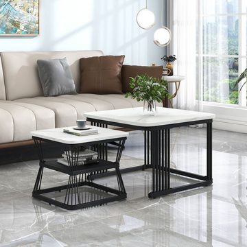EXTSUD Beistelltisch Modernes 2er Set Beistelltische, 2 Tische mit den Maßen 65x65x45 cm und 45x45x39,5 cm