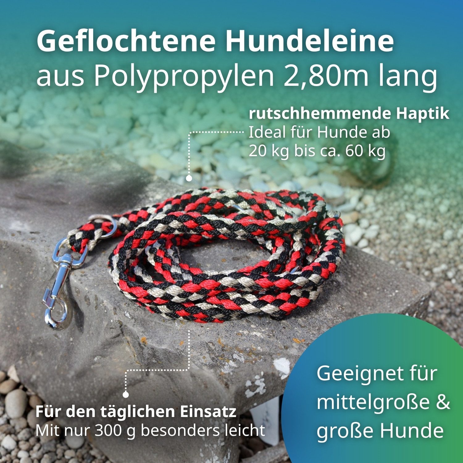 Activity4Dogs Hundeleine große Hunde bis 60 kg, mehrfarbig geflochten, 4-fach verstellbar, 3 m, auch als Doppelleine für 2 Hunde, Premium Qualität aus Deutschland