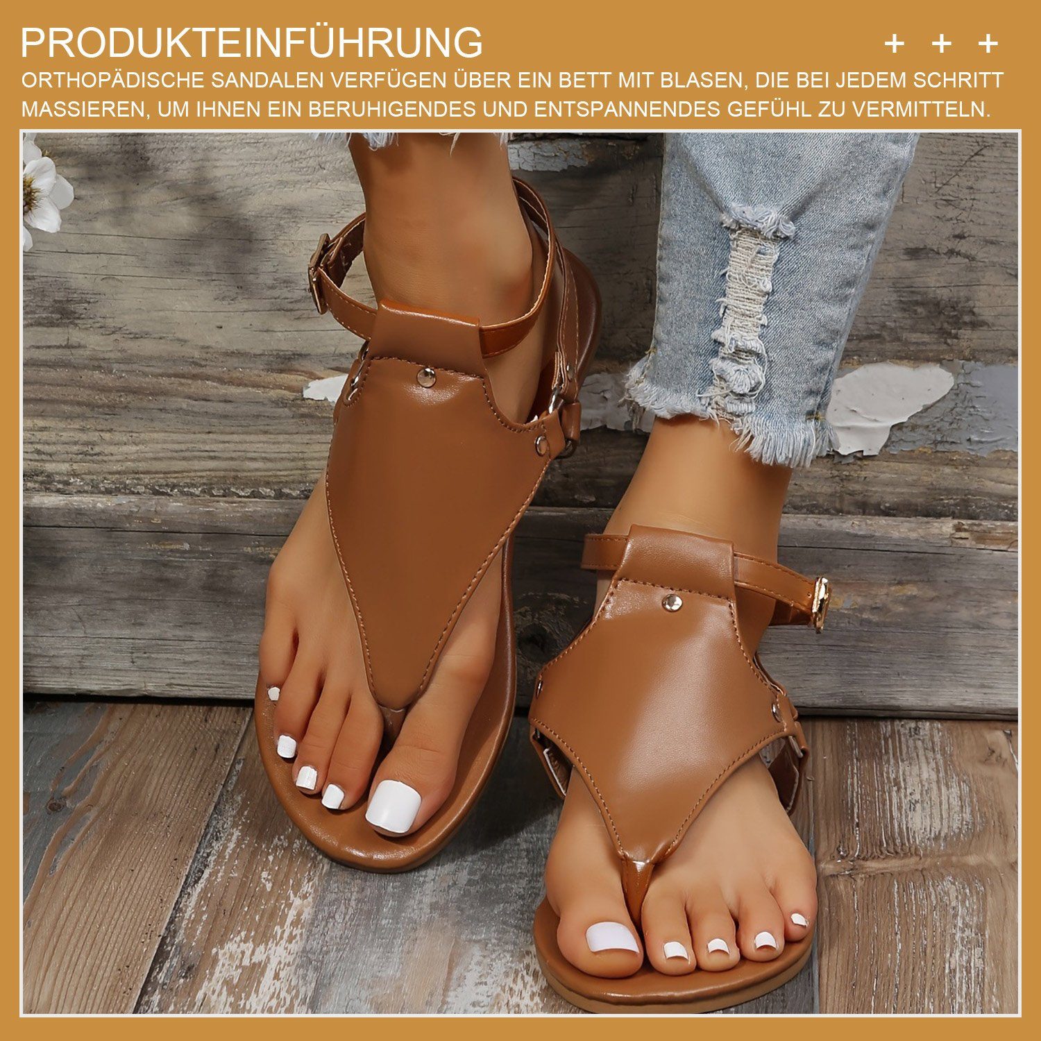Sandalen Sandale Daisred Pantolette Braun Thong Damen-Flip-Flop-Sandalen Riemchensandale