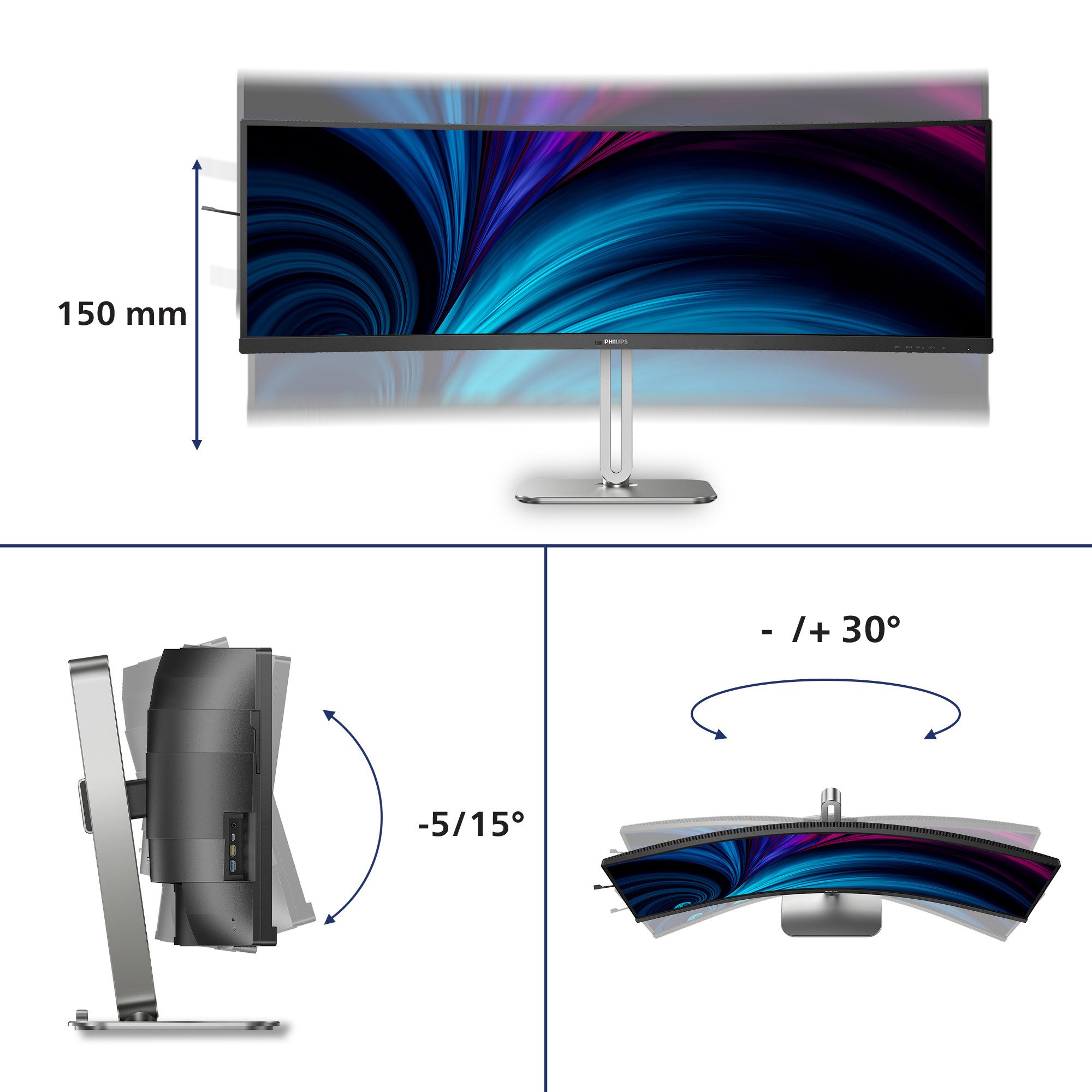 Philips Philips TFT 49B2U5900C curved 49/5120x1440/DP/2xHDMI/USB/USBC/höv TFT-Monitor (5120 x 1440 px, Dual QHD, 4 ms Reaktionszeit, 75 Hz, VA, Curved, Lautsprecher, HDCP, HDR, Höhenverstellbar)