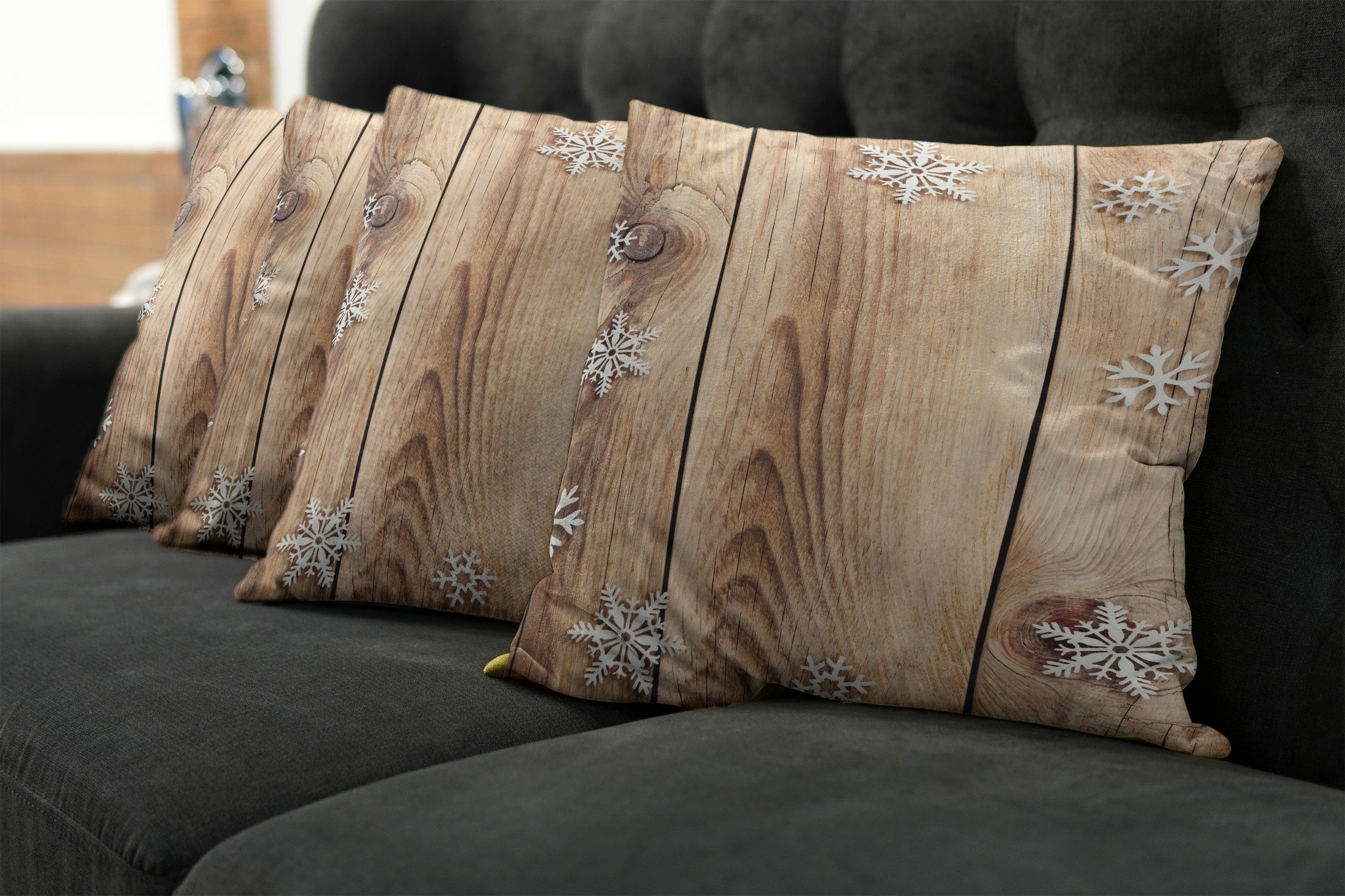 (4 Doppelseitiger Digitaldruck, Schneeflocken Stück), Kissenbezüge Plank Abakuhaus Accent Holz Modern Weihnachten