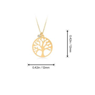 Gelin Goldkette Damen Gold Halskette aus 14 Karat - 585 Echt Gelbgold mit Baum des Lebens Anhänger