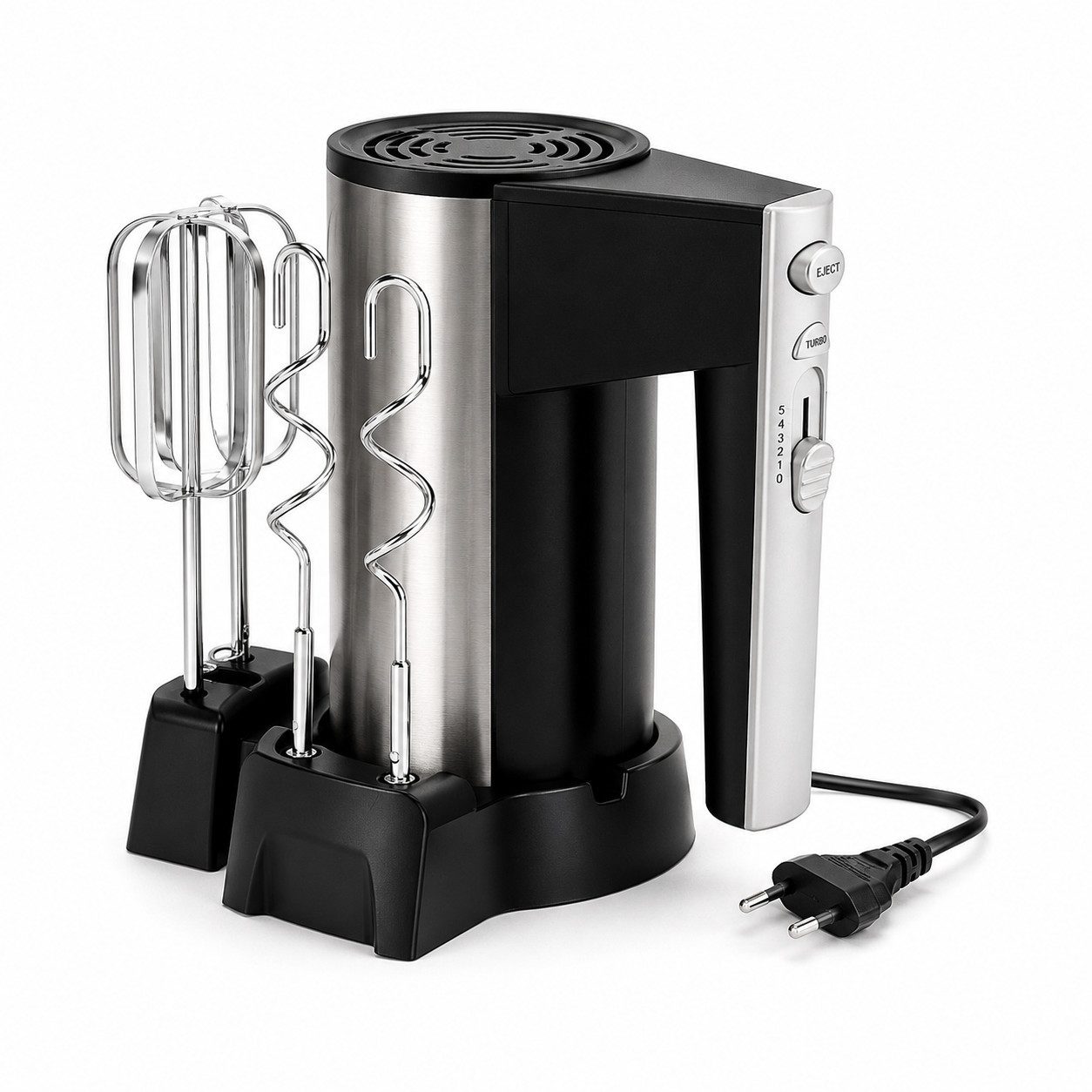 Lisabonde Handmixer Handmixer Set mit Standfuß, 5 Stufen, Turbo & Edelstahl-Rührbesen, 550 W, mit kompaktem Standfuß für Aufbewahrung