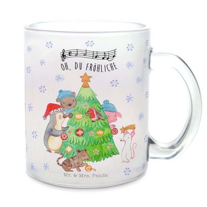 Mr. & Mrs. Panda Teeglas Weihnachtsbaum schmücken - Transparent - Geschenk Tasse Wintermotiv Premium Glas