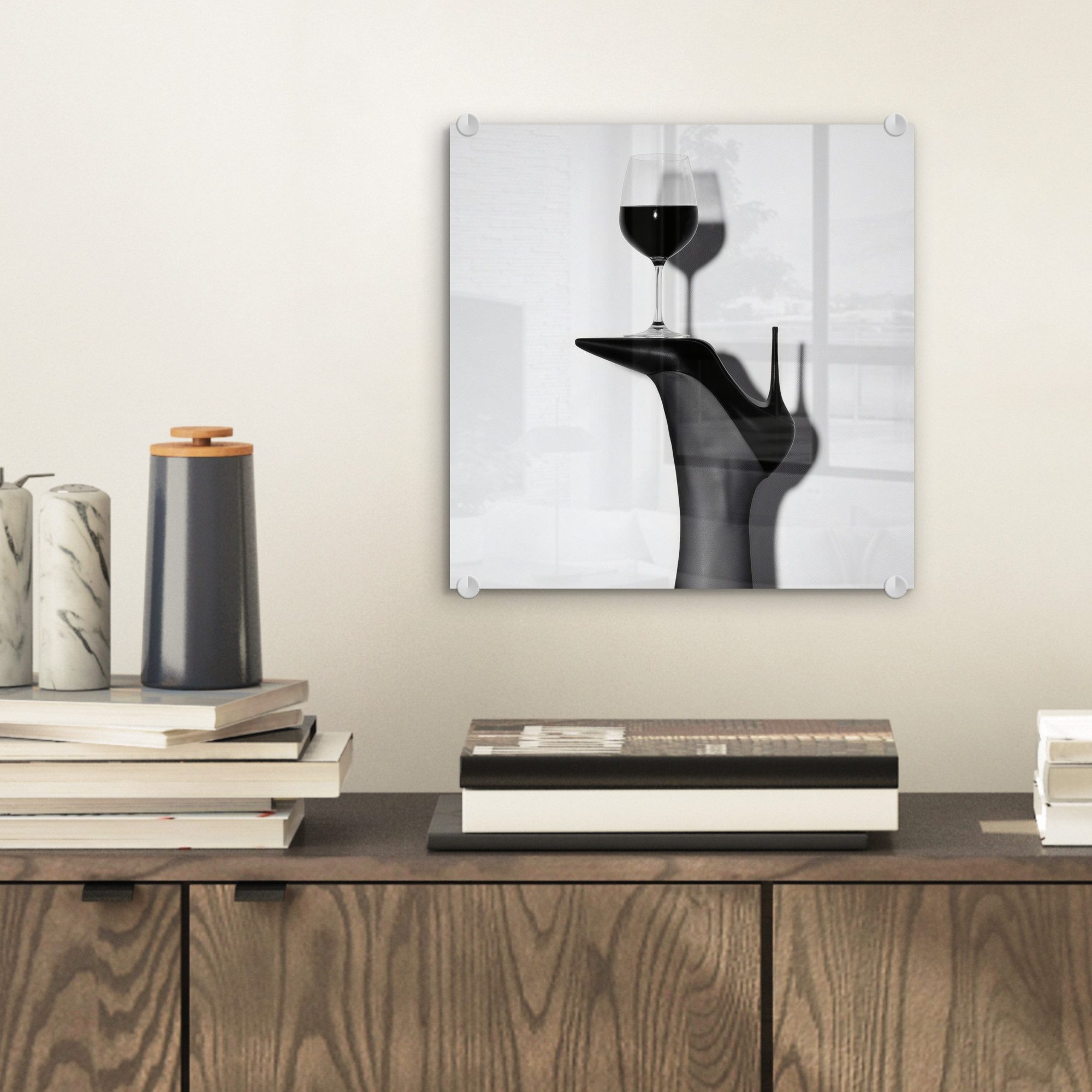 MuchoWow Acrylglasbild Absatz - Wein - Minimalistisch - Schwarz, Inkl. Aufh günstig online kaufen