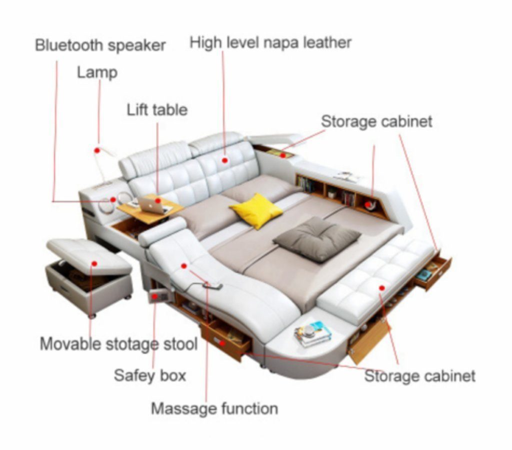 Multifunktion Bett Liege - Bett, JVmoebel Sound Doppel Betten Tresor USB - - - Wärme