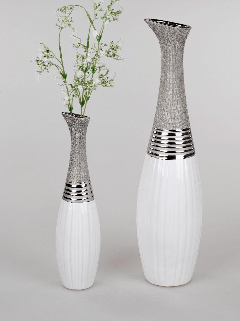 formano Bodenvase White Silver, Silber D:15cm H:60cm Keramik