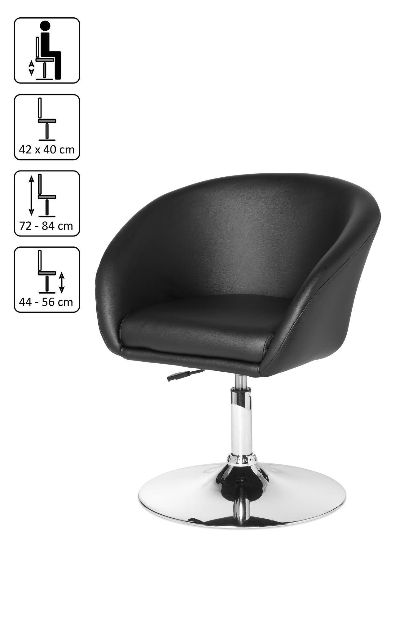 furnicato Cocktailsessel Drehsessel Schwarz 72-84 cm Höhe 62 cm Breite (1-St)