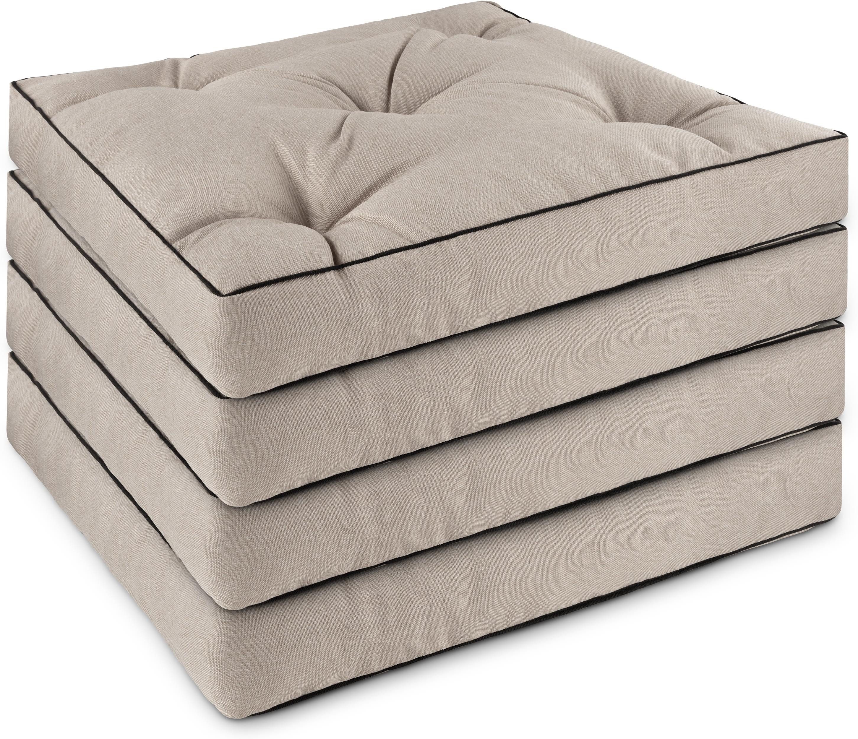 Aspero Sitzauflage 4 Stuhlkissen 58x58 cm Cartagena, Gepolstertes Sitzkissen Outdoor Auflage mit Steppung